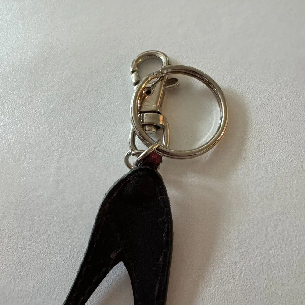 Shoe Shape Faux Leather Keychain Key Ring Purse Bag Charm Purple with Rhinestone